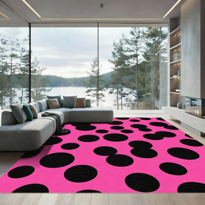Hot Pink Black Polka Dots Rug