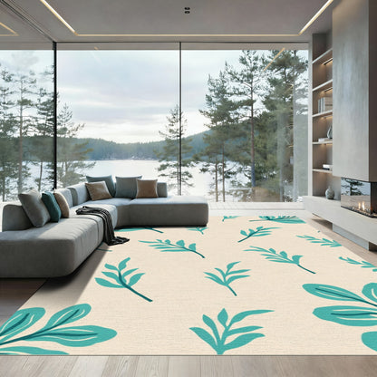 Teal Leaf Branch Pattern Rug