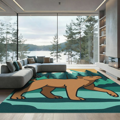 Brown Bear Forest Mountain Landscape Rug
