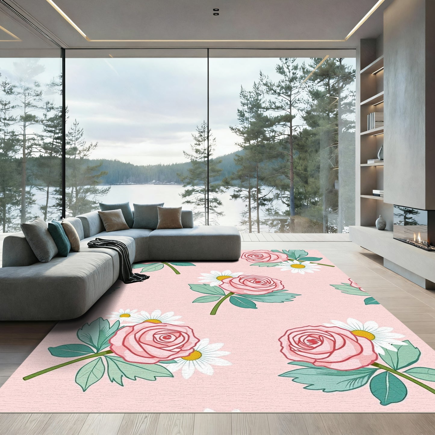 Pink Rose Daisy Garden Delight Rug