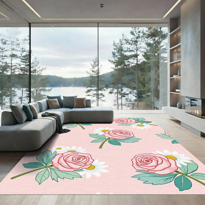Pink Rose Daisy Garden Delight Rug