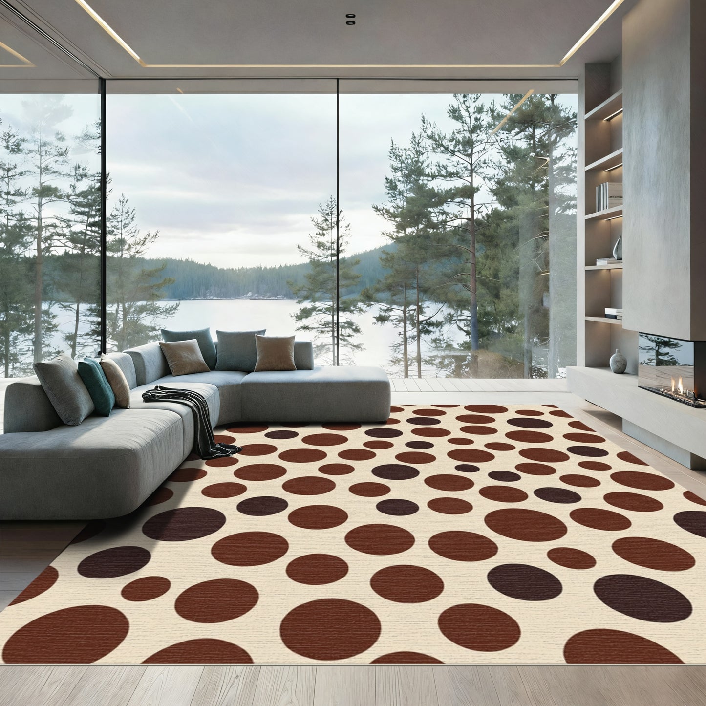 Earthy Brown Polka Dot Circle Rug