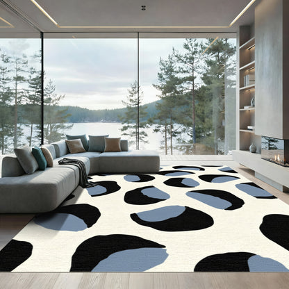 Bold Black Blue Abstract Spots Rug