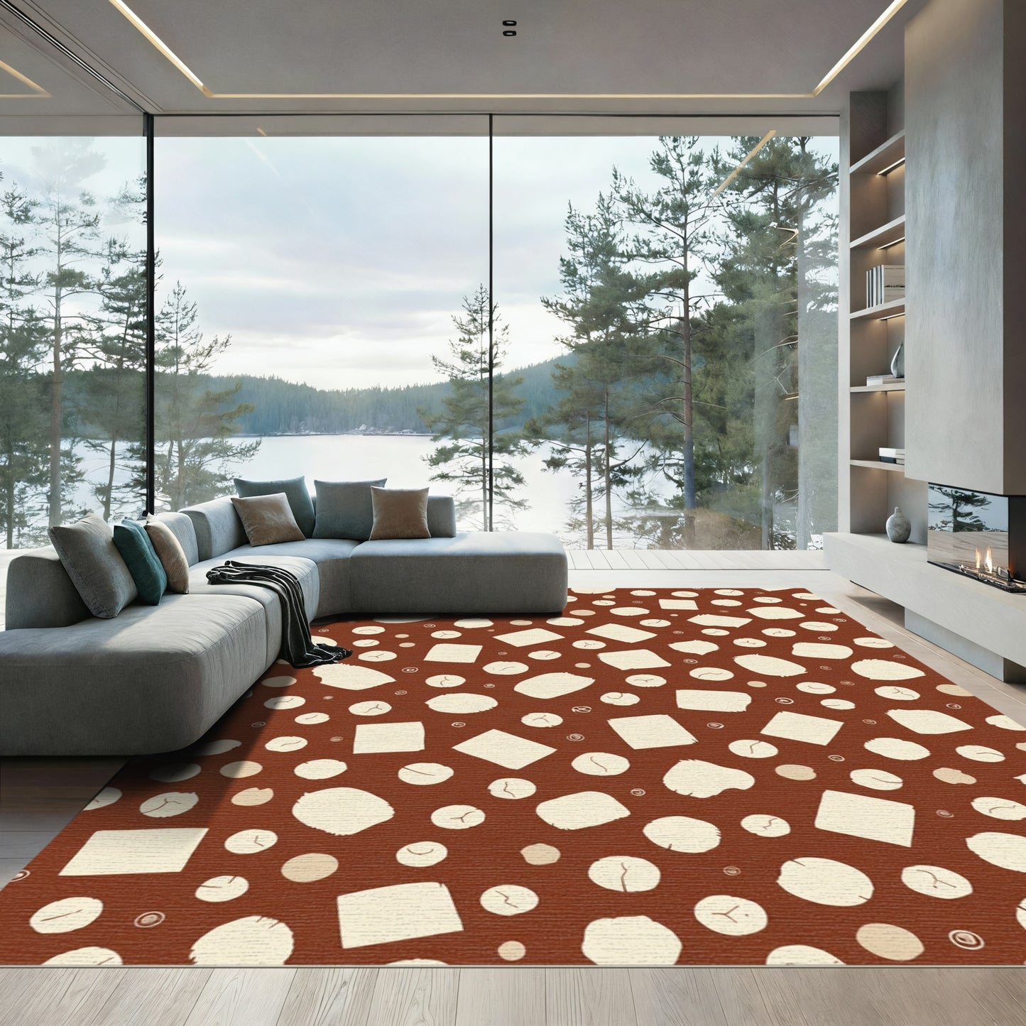 Terracotta Cream Scattered Shapes Rug