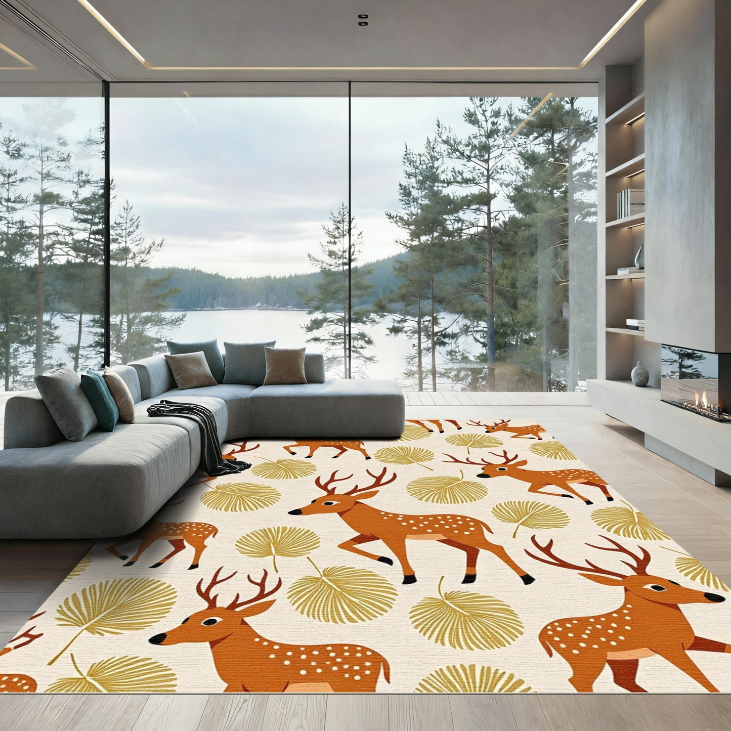 Golden Leaf Deer Meadow Rug