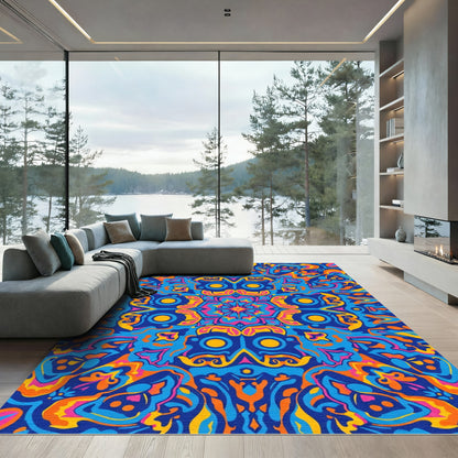 Psychedelic Blue Orange Pink Floral Rug