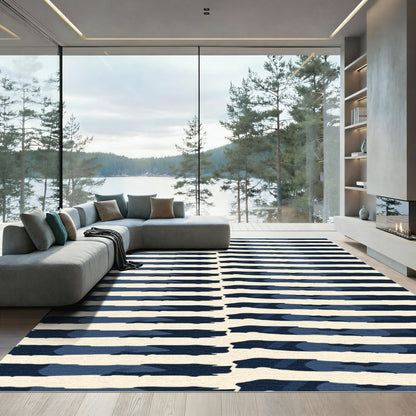 Navy Blue Distressed Stripe Rug