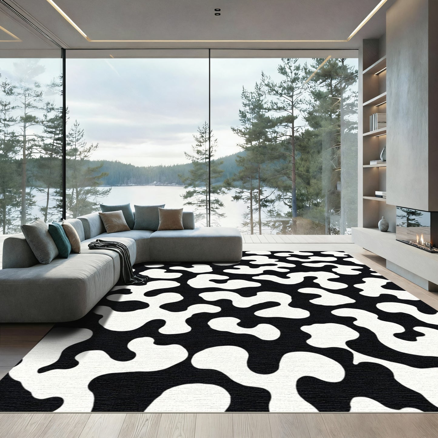 Black White Organic Blob Rug