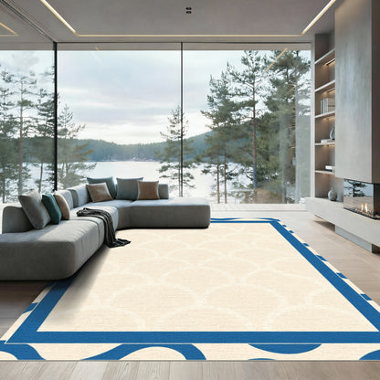 Cream Blue Scallop Border Rug
