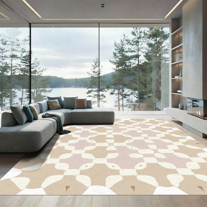 Soft Terracotta Cream Geometric Bloom Rug