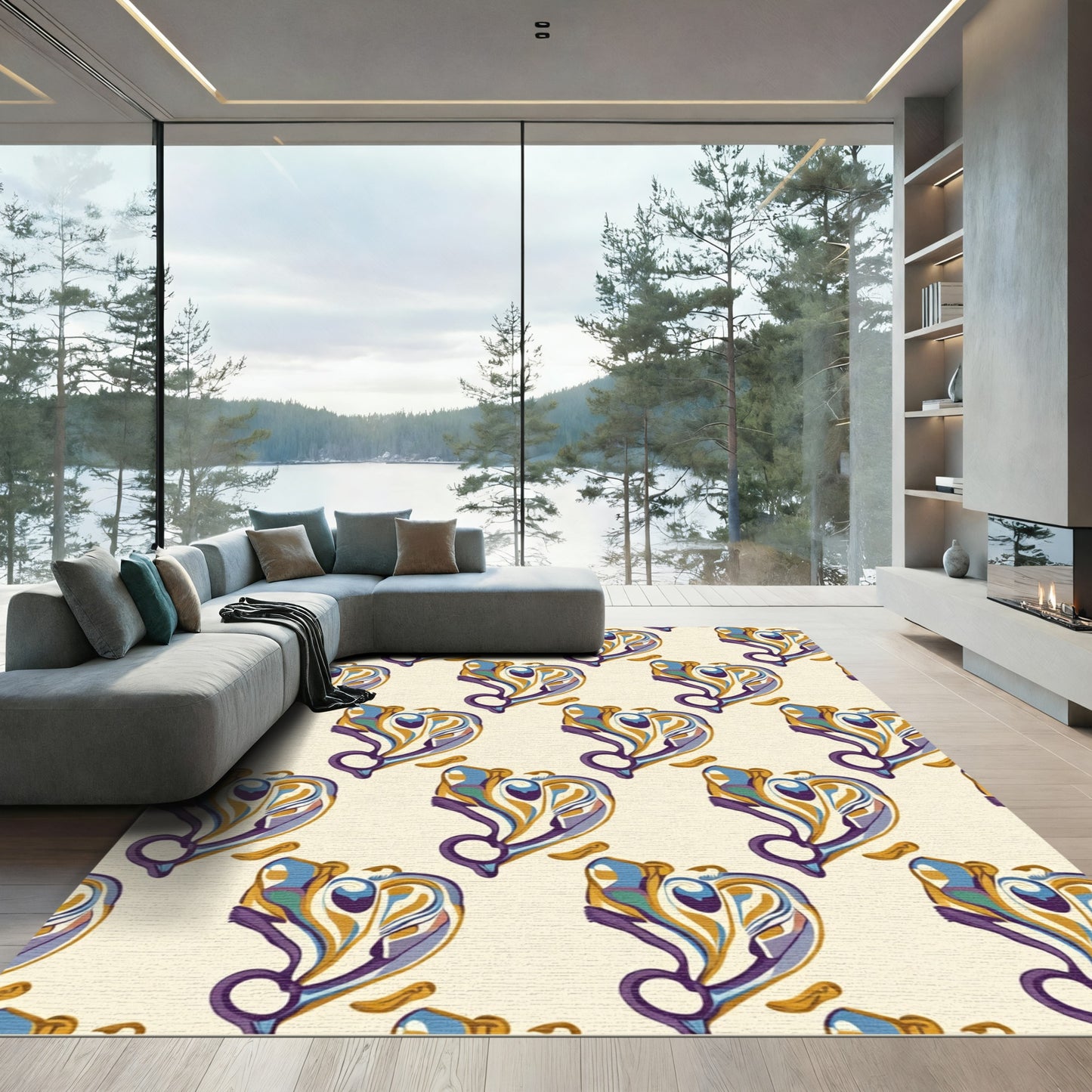 Art Nouveau Lilac Blue Gold Whorl Rug