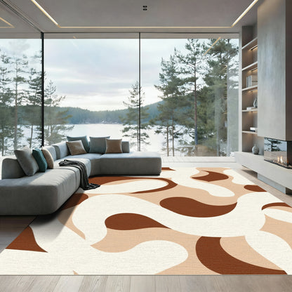Earthy Brown Abstract Swirl Rug