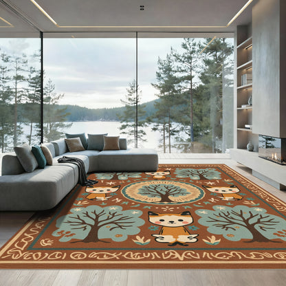 Whimsical Fox and Trees Woodland Scene Rug