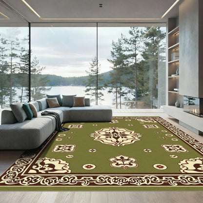 Olive Beige Floral Medallion Border Rug