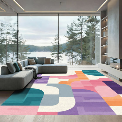 Vibrant Geometric Abstract Color Block Rug