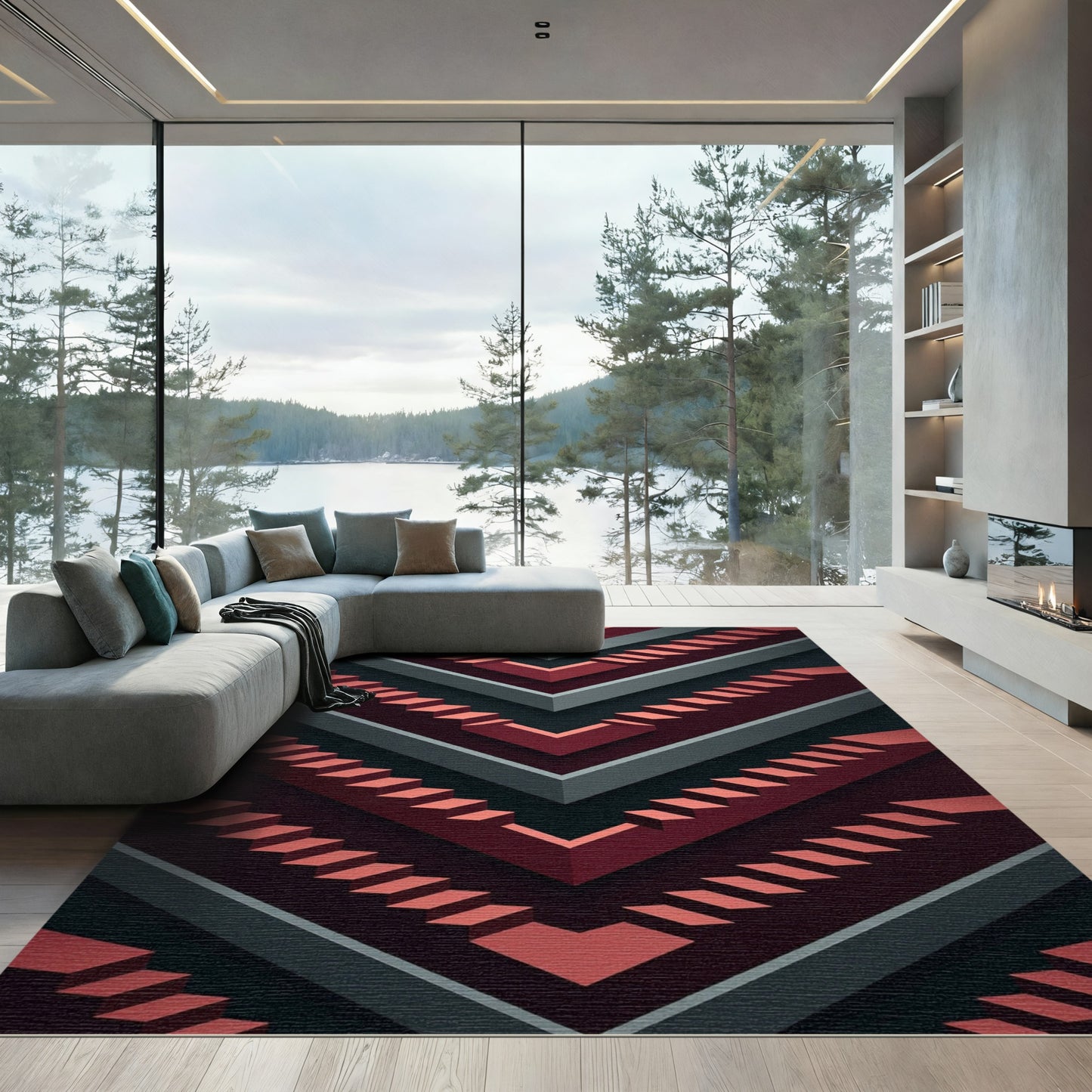 Crimson Staircase Optical Illusion Rug