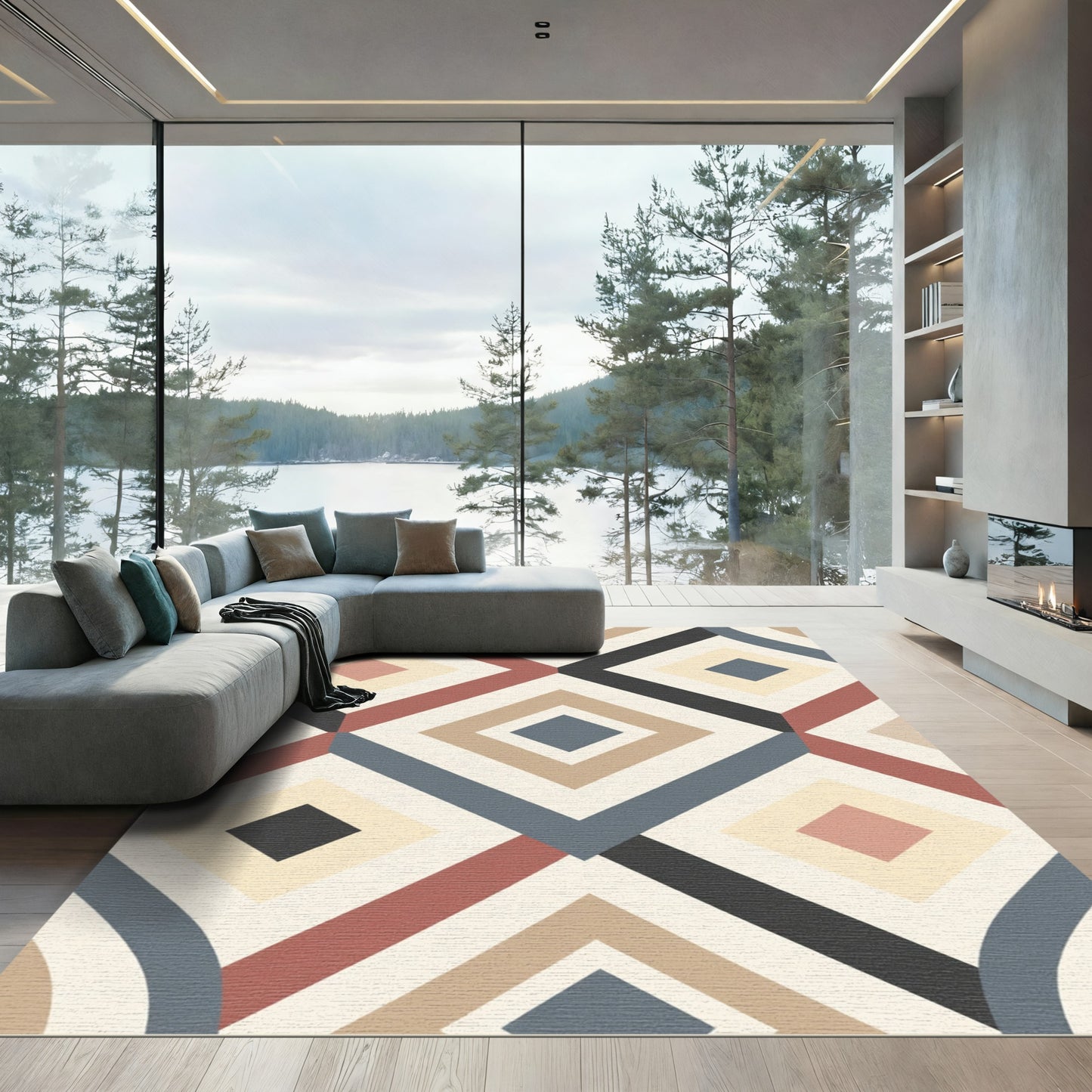 Geometric Diamond Medallion With Earthy Tones Rug