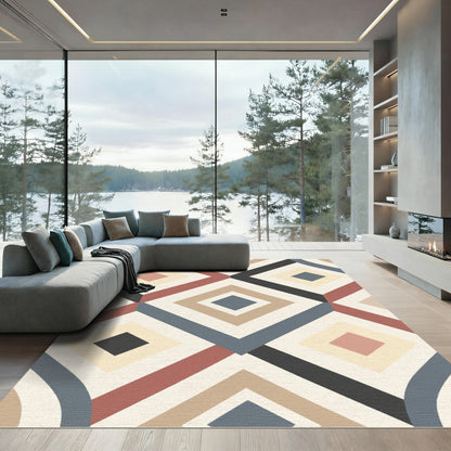 Geometric Diamond Medallion With Earthy Tones Rug