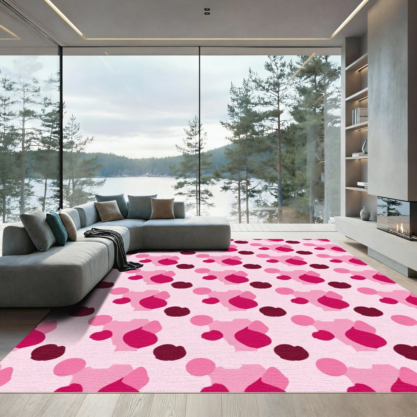 Pink Abstract Organic Shapes Rug