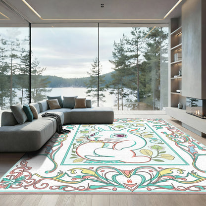 Pastel Whimsical Bunny Garden Border Rug