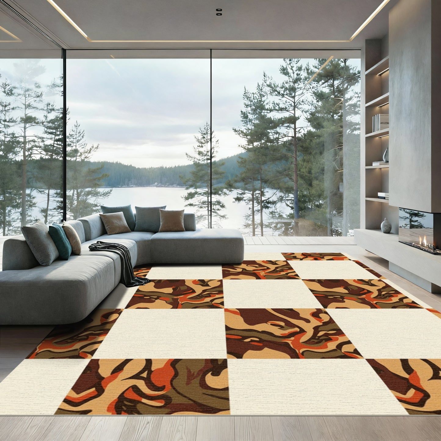 Checkerboard Camouflage Swirls Rug