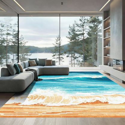 Vibrant Crashing Ocean Waves Beach Rug