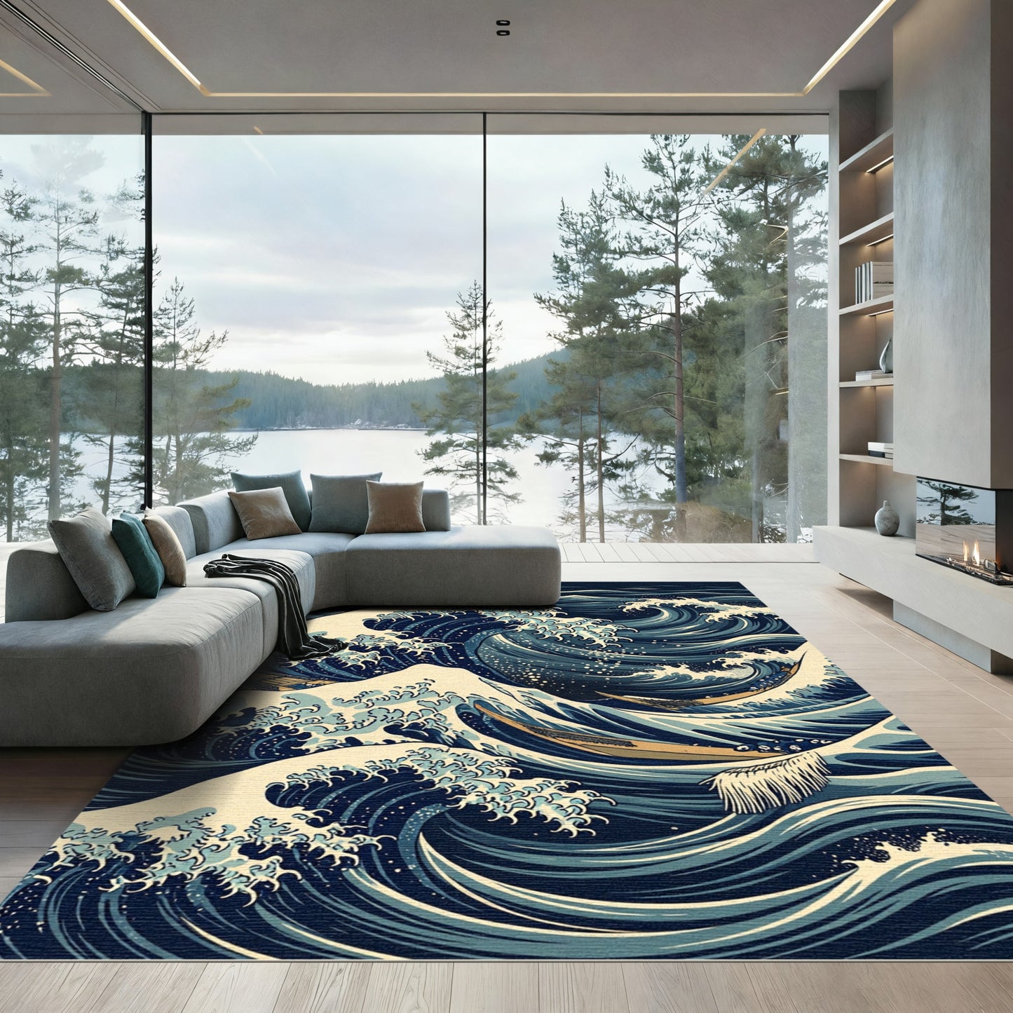 Deep Blue Ocean Wave Boats Rug