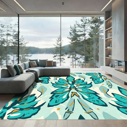 Teal Teal Floral Medallion Composition Rug