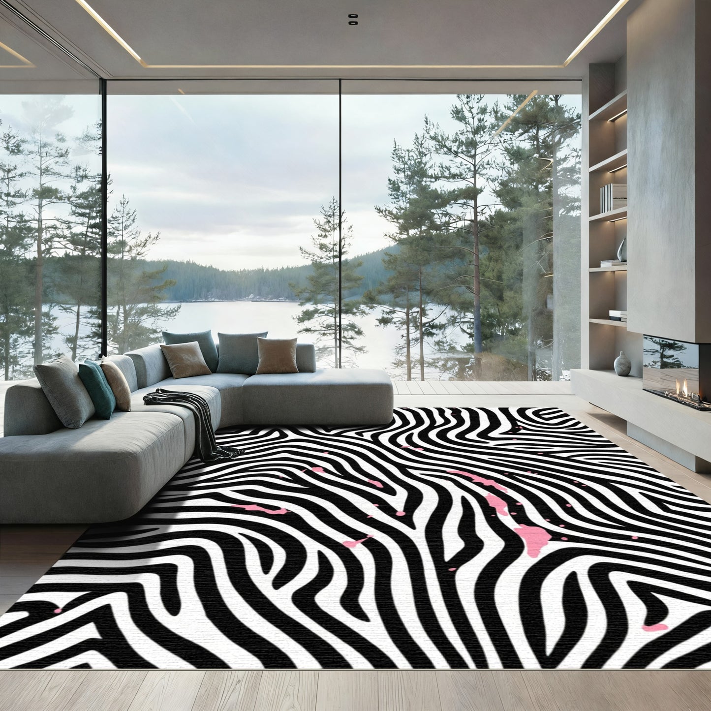 Bold Black Pink Zebra Stripes Rug