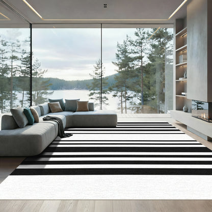 Classic Black and White Horizontal Stripes Rug