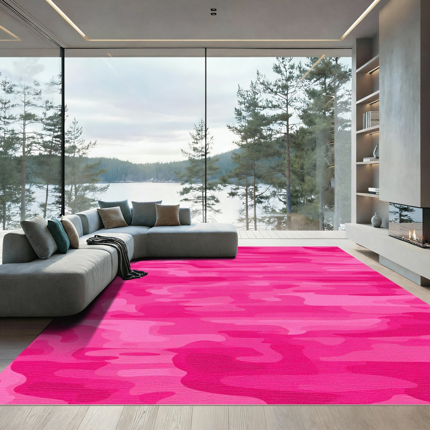 Vibrant Pink Camouflage Stripes Rug