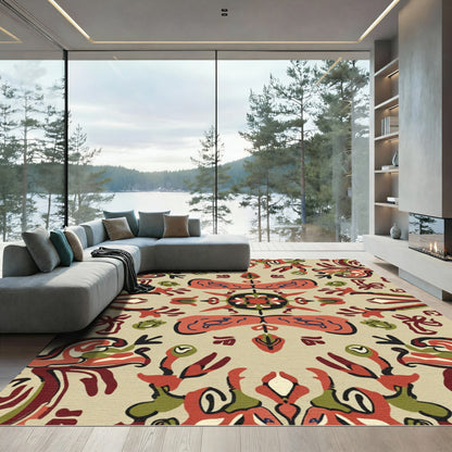 Terracotta Olive Floral Medallion Splash Rug