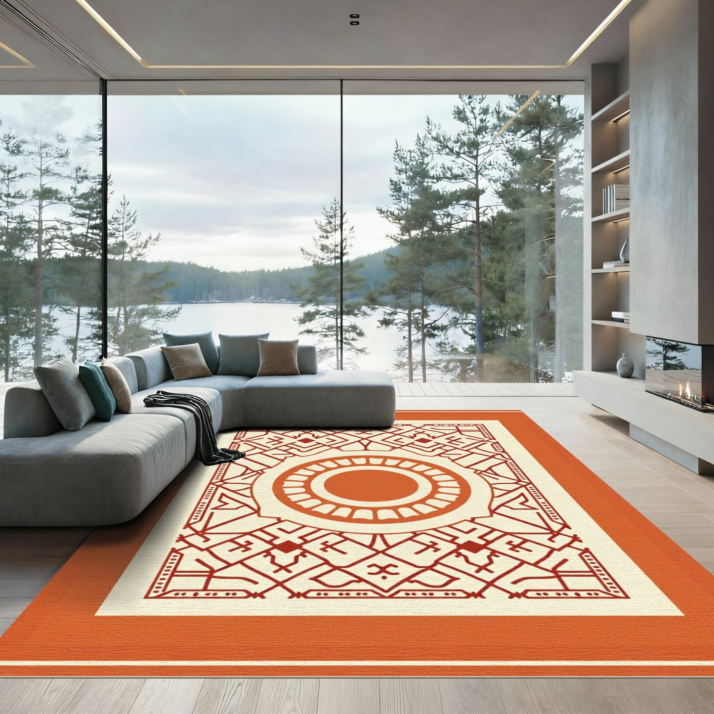 Orange And Red Geometric Sunburst Rug