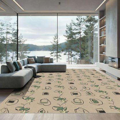 Abstract Green Vine And Square Rug