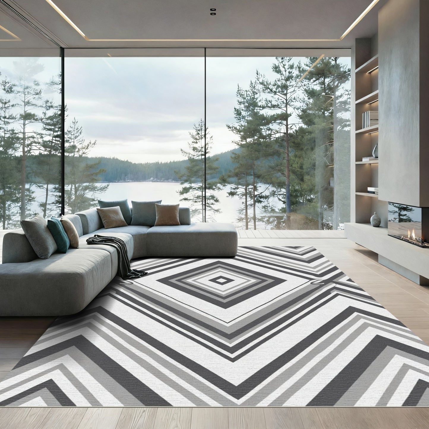 Gray Diamond Chevron Strips Rug