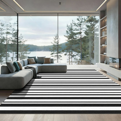 Bold Black White Linear Contemporary Rug