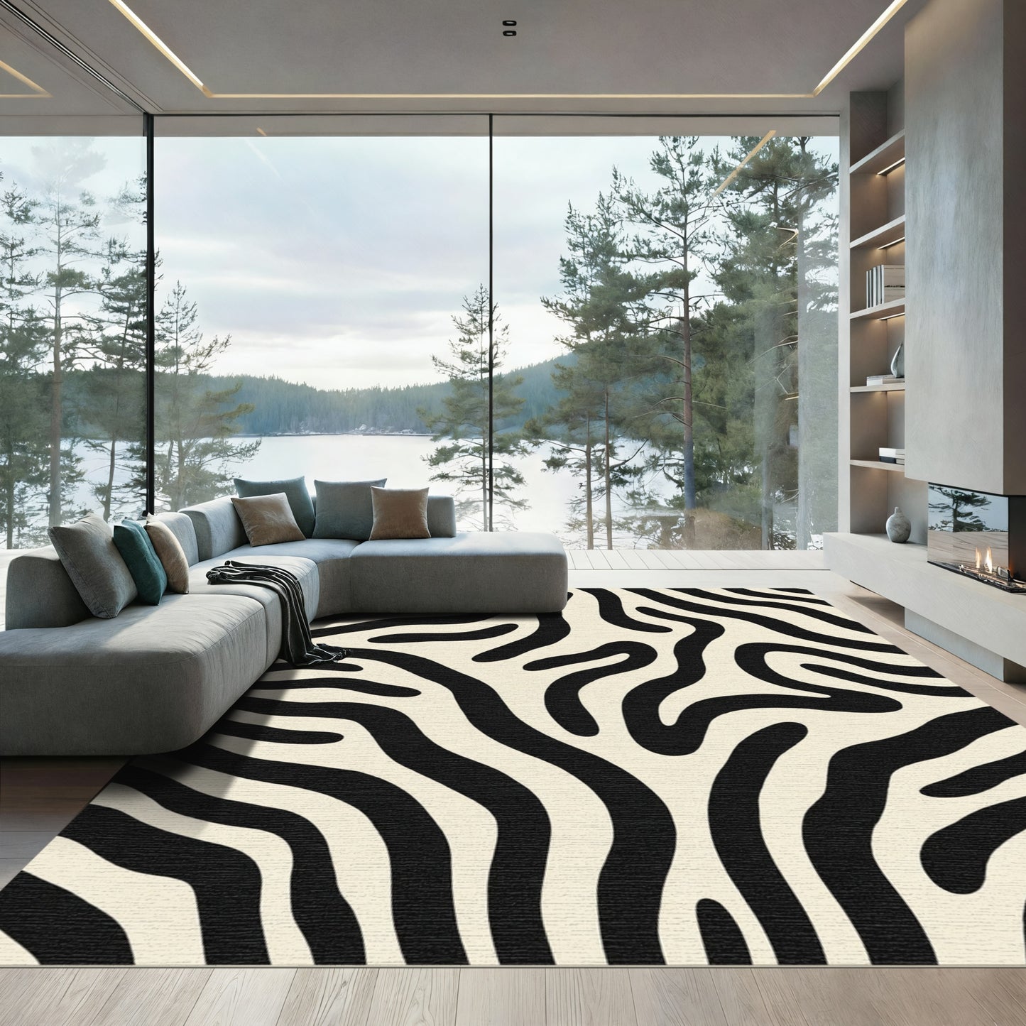 Cream Black Organic Stripe Rug