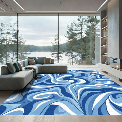 Fluid Blue Swirl Abstract Rug