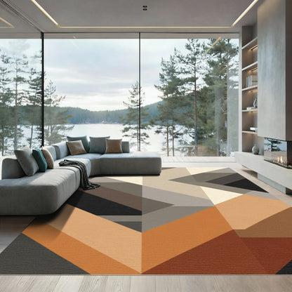 Geometric Ochre Neutral Block Rug