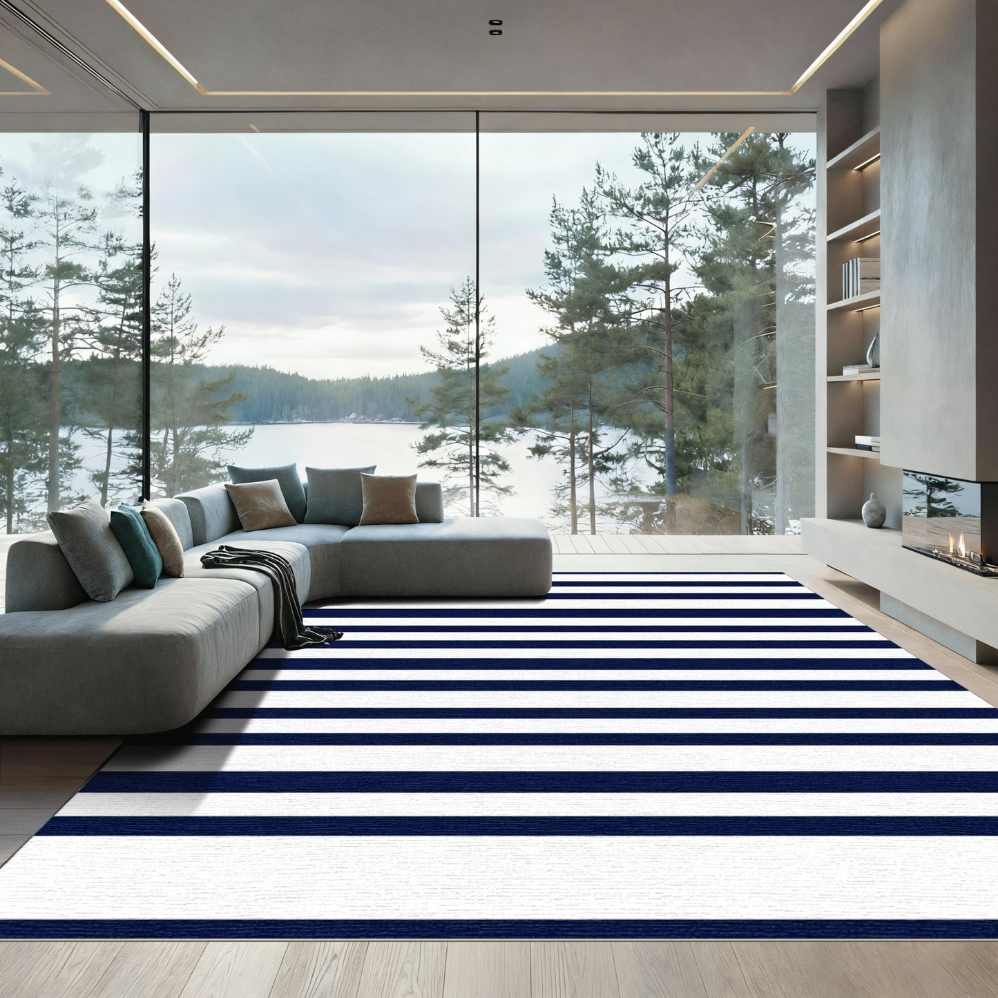 Navy White Linear Accents Rug