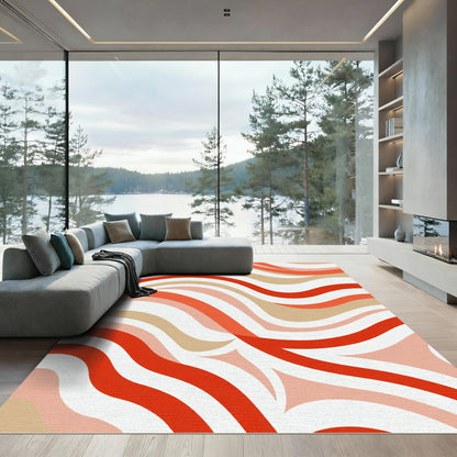 Warm Red Coral Wave Stripes Rug