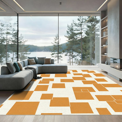 Orange Geometric Overlapping Squares Rug