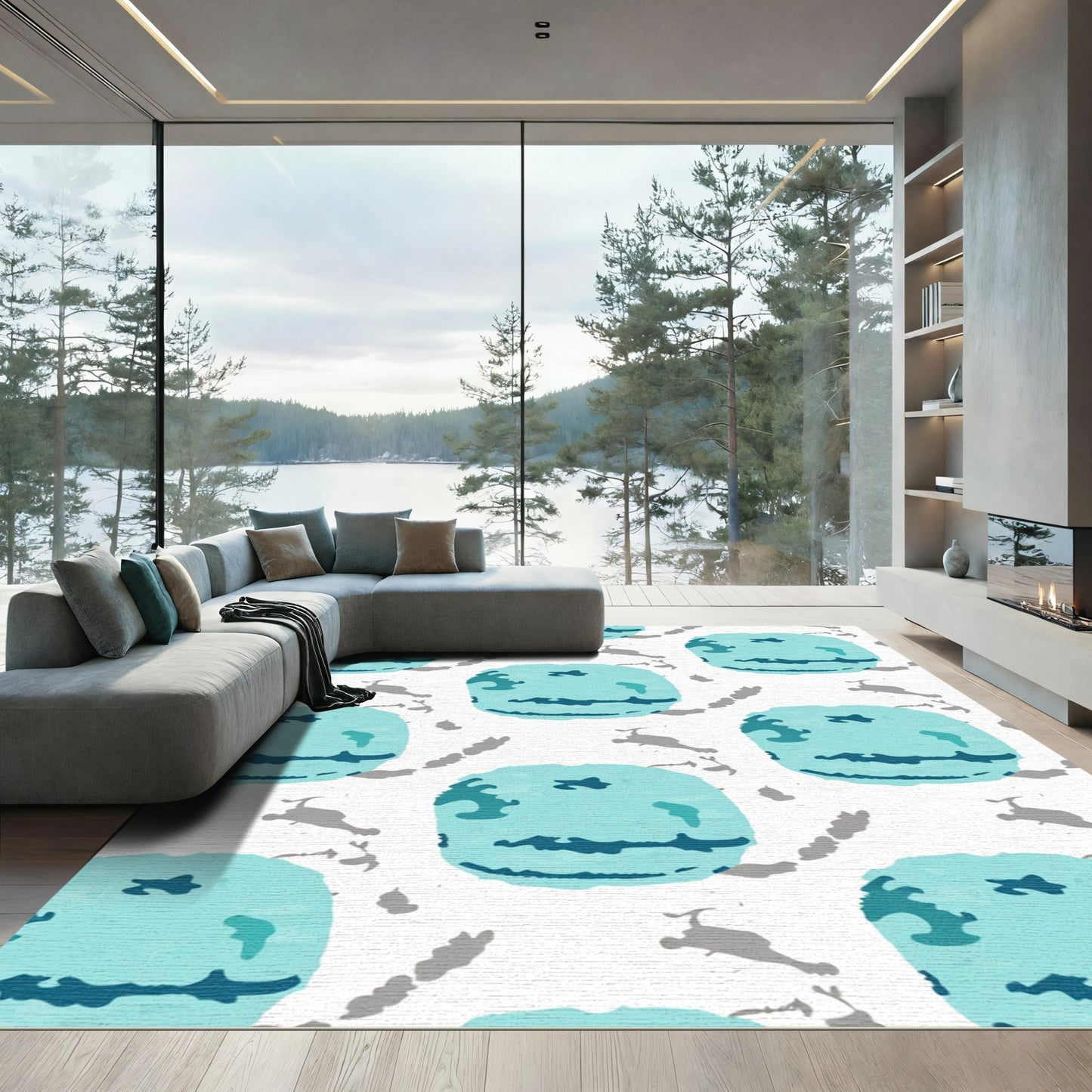 Aqua Blue Watercolor Circles Rug
