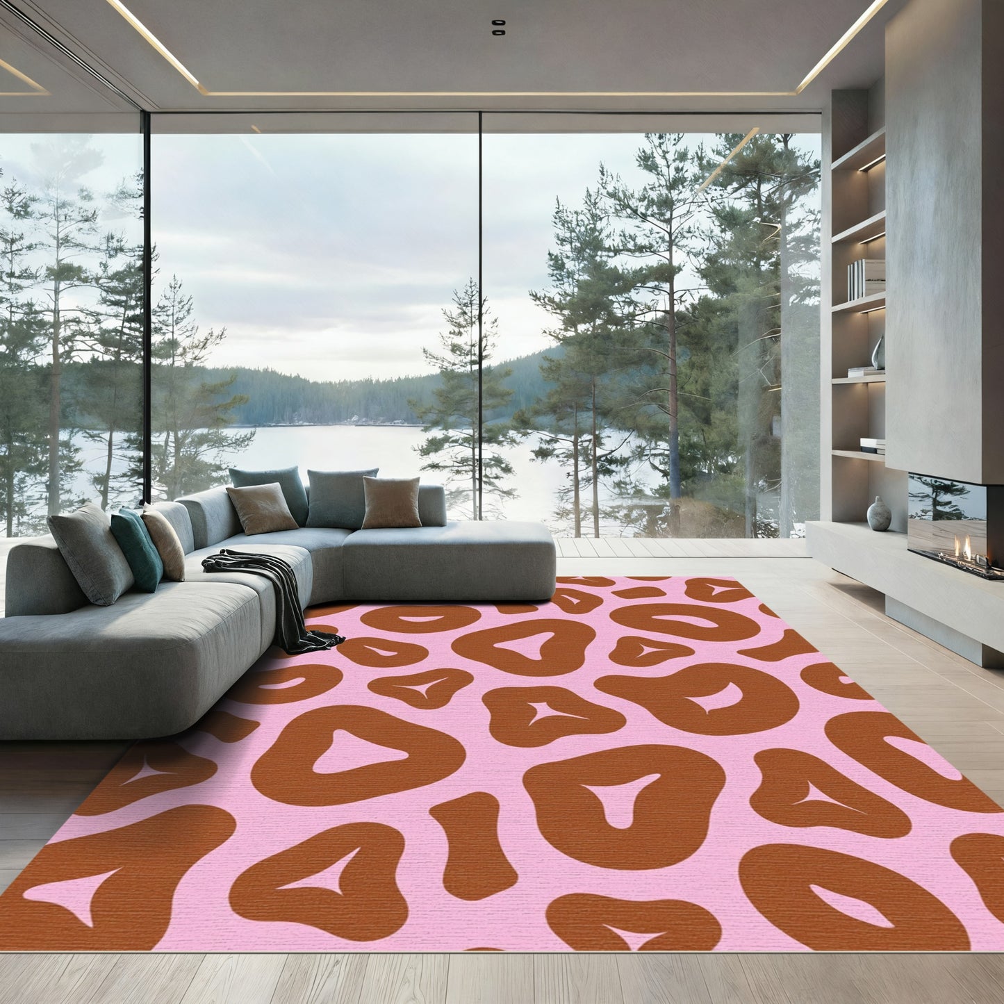 Pink Brown Blob Animal Print Rug