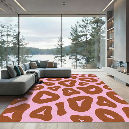 Pink Brown Blob Animal Print Rug