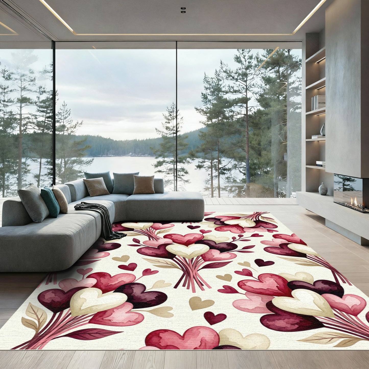 Romantic Heart Bouquet Watercolor Blush Rug