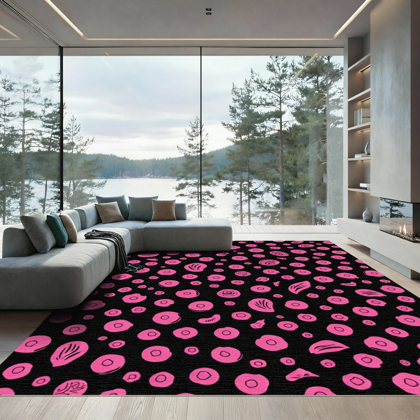 Vibrant Pink Circles Abstract Composition Rug