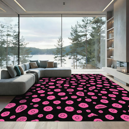 Vibrant Pink Circles Abstract Composition Rug