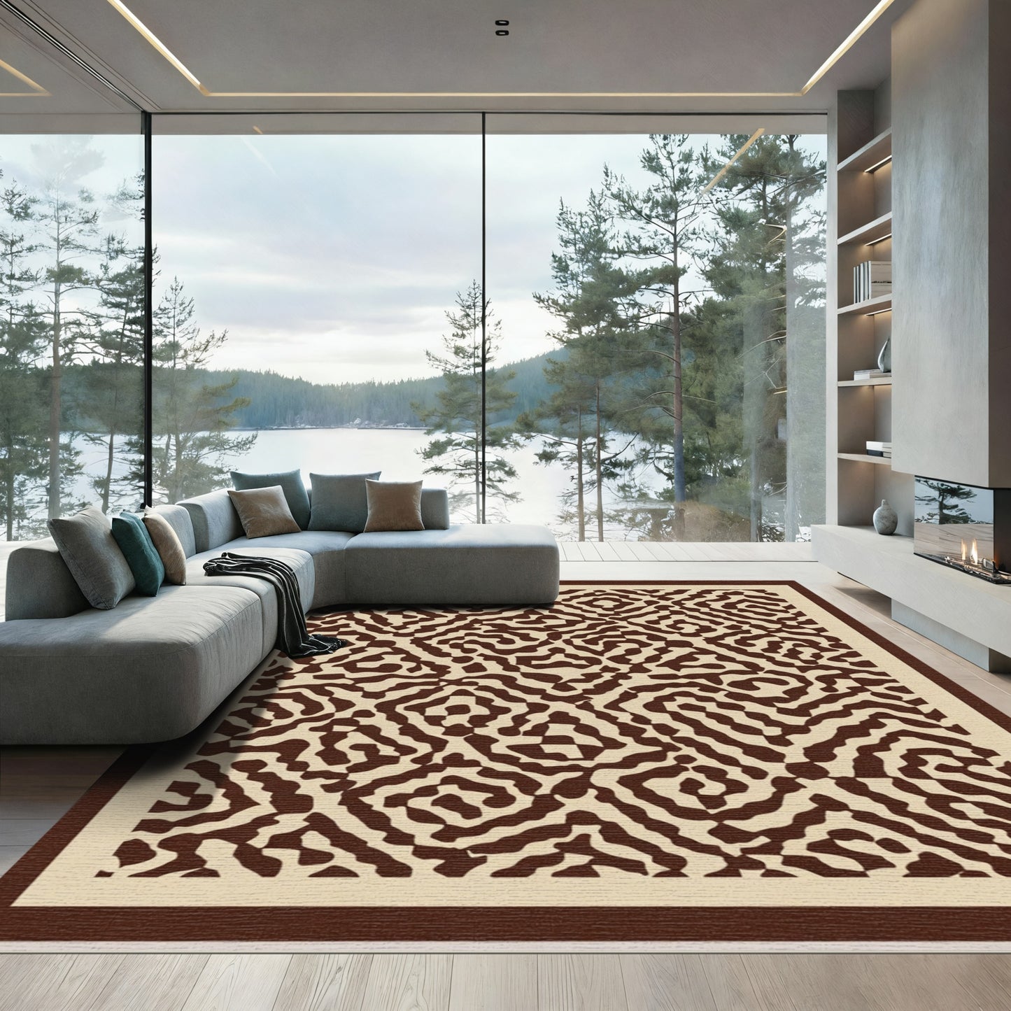 Earthy Sepia Abstract Maze Rug