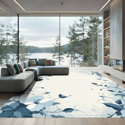 Light Blue Floral Vine Corner Rug